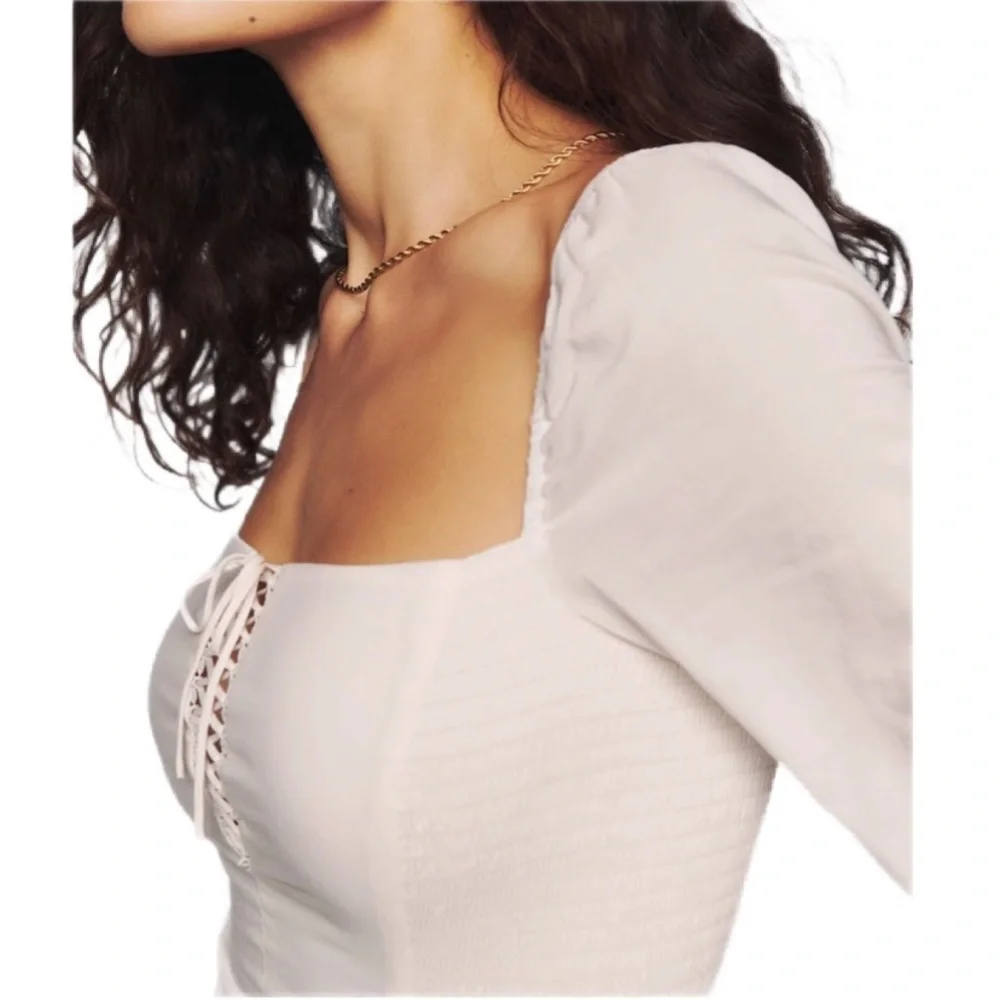Reformation Nola Cotton Top, Cream Lace Up French Size 6 NWOT